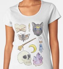 Witchy Aesthetic Spread - Skull, Cat, Crystal, Moon Women's Premium T-Shirt