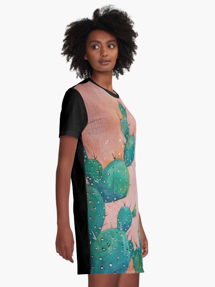 Alternate view of Desert cactus watercolor painting Graphic T-Shirt Dress