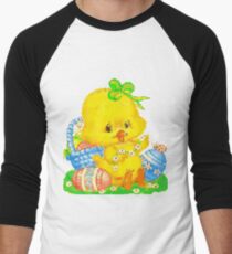 Vintage Cute Easter Duckling and Easter Egg Men's Baseball ¾ T-Shirt