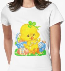 Vintage Cute Easter Duckling and Easter Egg Women's Fitted T-Shirt