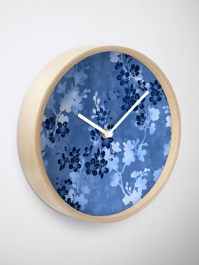 Alternate view of Sakura blossom in blue Clock