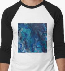 blue painting fluid art acrylic hand made Men's Baseball ¾ T-Shirt