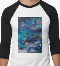 blue painting fluid art acrylic hand made Men's Baseball ¾ T-Shirt