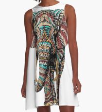 Verzierter Elefant (Farbversion) A-Linien Kleid