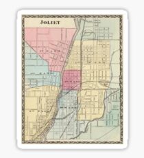 Vintage Map of Joilet IL (1876) Sticker