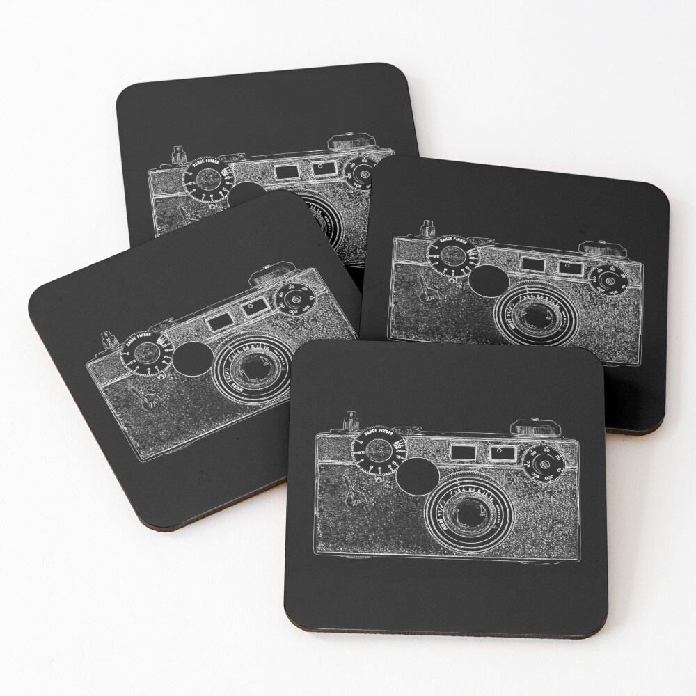 Argus Vintage Camera with White Outline Coasters (Set of 4)