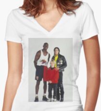 Michael Jackson, Jordan, Macaulay Culkin Women's Fitted V-Neck T-Shirt