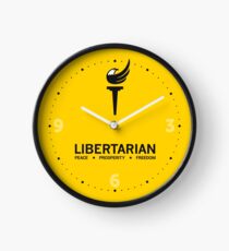 Libertarian Torch Eagle Freedom Kapitalismus mit Slogan Frieden, Wohlstand, Freiheit - schwarz und gelb Uhr