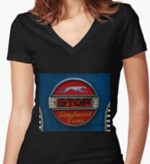 GMC PD 3751 Greyhound Bus stop sign (1947) Women's Fitted V-Neck T-Shirt