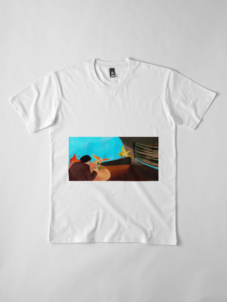 Alternate view of Old man painting pigeons children's book illustration Premium T-Shirt