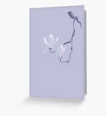 Elegant magnolia branch with two blooming flowers Zen style illustration design in lavender purple colors art print Greeting Card