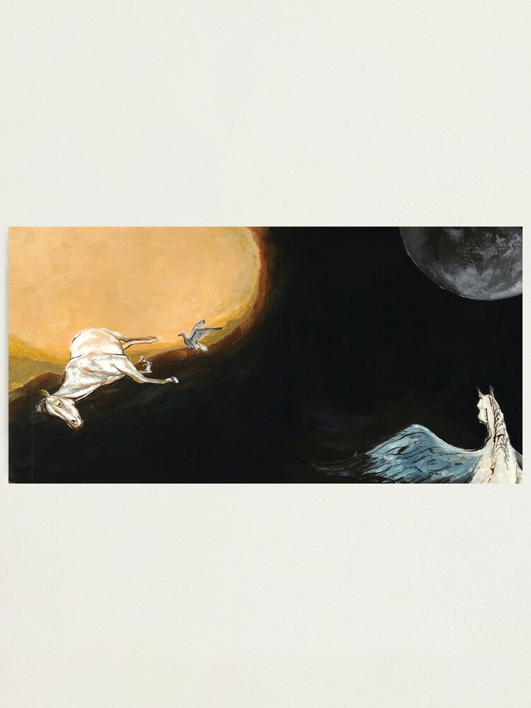 Alternate view of Horse flying to the moon Silver stream illustration Photographic Print