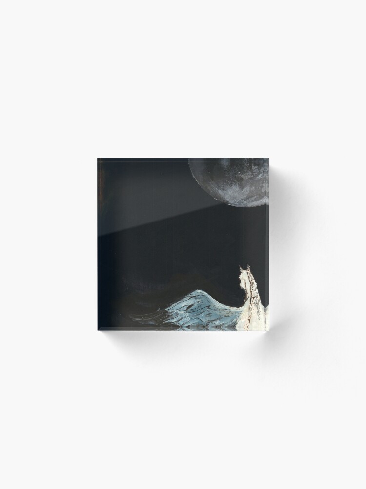 Alternate view of Horse flying to the moon Silver stream illustration Acrylic Block