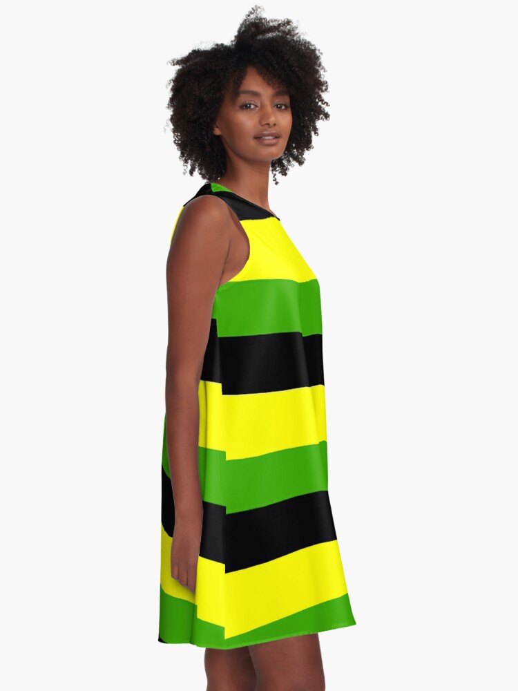  Jamaican  Flag Colors A Line Dress  by Moosie305 Redbubble