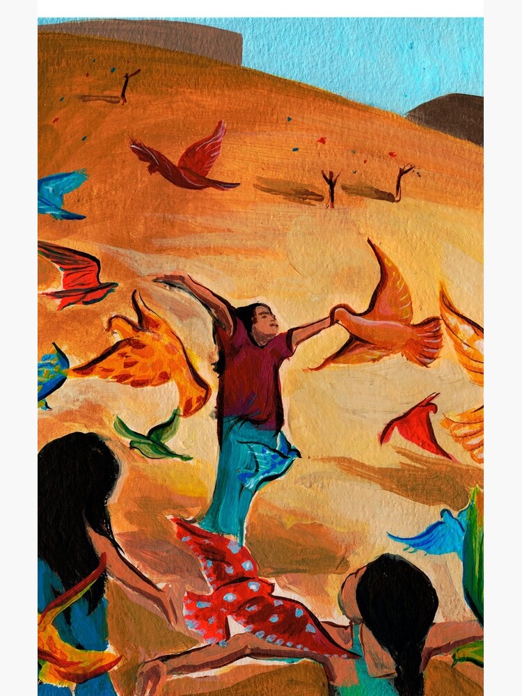 Happy children with Painted birds children's book Illustration by CatarinaGarcia