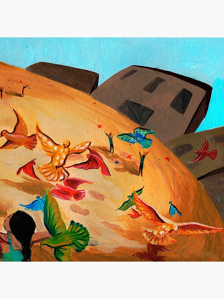 Happy children with Painted birds children's book Illustration by CatarinaGarcia