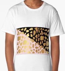Gold Dark Spot Animal Skin on Black and Pink Background Long T-Shirt