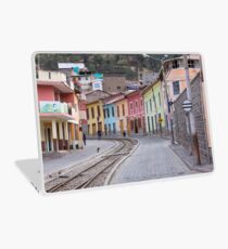 Railroad tracks winding through Alausi colourful streets, Ecuador Laptop Skin