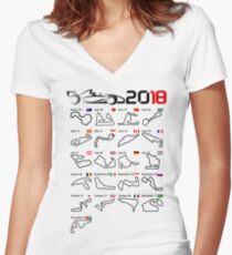Calendar F1 2018 circuits white Women's Fitted V-Neck T-Shirt