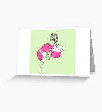 Sketch young beautiful woman with cat. Greeting Card