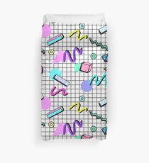80s Retro Party Grid Design (White BG) Duvet Cover