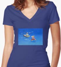 Engel verspielt Tailliertes T-Shirt mit V-Ausschnitt