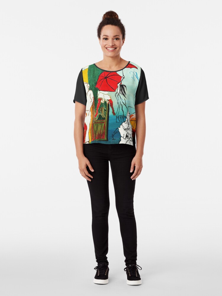 Alternate view of Composition Painting - Umbrella girl with woman Chiffon Top