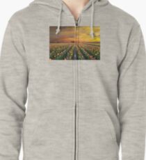 Sunset over colorful Tulip flower fields in full bloom spring season in Woodburn Oregon Zipped Hoodie