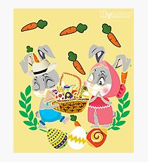 Hynzze- Boy & Girl Bunnies Share Photographic Print