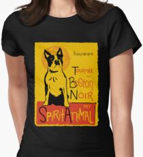 Funny Boston Terrier Cute Dog Chat Noir Mashup Art Design Women's Fitted T-Shirt