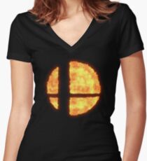 Super Smash Bros Flaming Logo Women's Fitted V-Neck T-Shirt