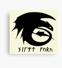Toothless + Runic Text (black) Canvas Print