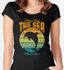 Bitte halten Sie das Meer frei Kunststoff - Retro Dolphin Tailliertes Rundhals-Shirt