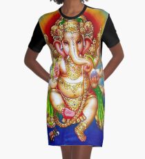 "GANESHA HINDU GOTT" Vintage Gottheit Print T-Shirt Kleid