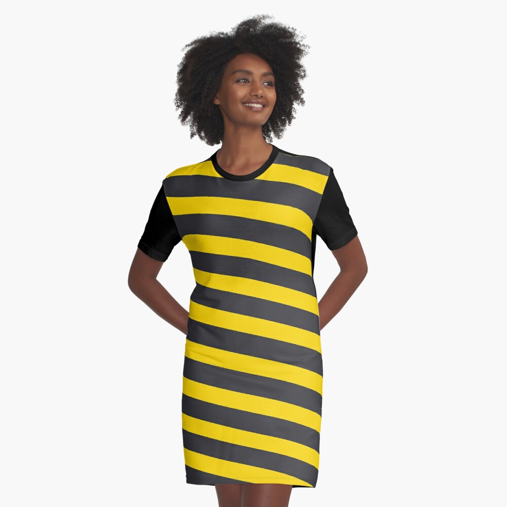 Cute Candy Cane Design Black And Yellow Graphic T Shirt Dress