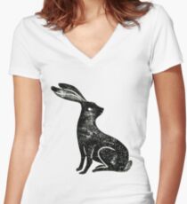 Hare Lino Print Women's Fitted V-Neck T-Shirt
