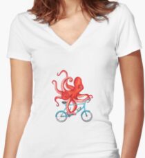 Radfahren Octopus Tailliertes T-Shirt mit V-Ausschnitt