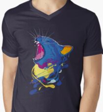 Surreal colored psychedelic yawning cat Men's V-Neck T-Shirt