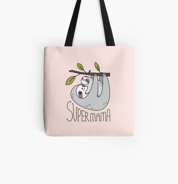 Super Mama Mom and Baby Sloth All Over Print Tote Bag