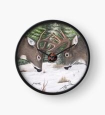 Whitetail Deer Bucks Fighting Clock