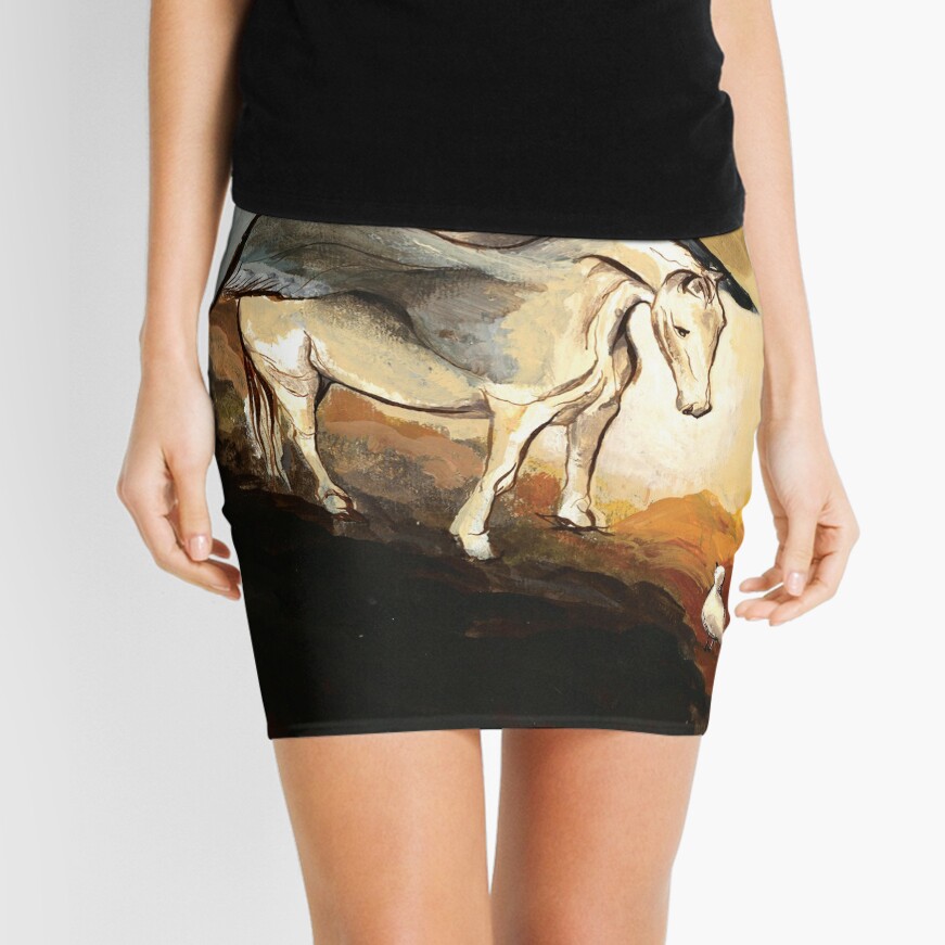 Winged horse with seagull - Silver Stream Children's Book illustration Mini Skirt
