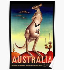 "AUSTRALIA OUTBACK" Vintage Kangaroo Travel Poster Poster