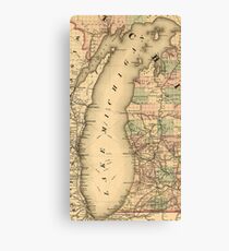 Vintage Map of Lake Michigan (1876) Canvas Print