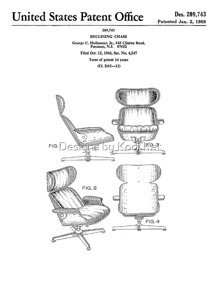 Iconic Eames Recliner Lounger Lounge Chair Patent Drawings Canvas Print