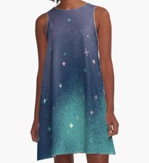 Lilac and Aqua Pixel Galaxy A-Line Dress