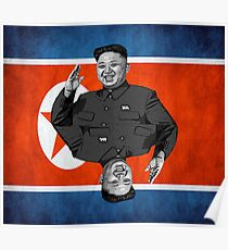 Kim Jong-un Duble with flag Poster