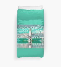 "Frankfort Lighthouse Reflections - Teal" - Fluid Art Duvet Cover