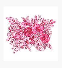 Pink Floral Bouquet Monochrome Watercolor Photographic Print