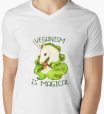Einhorn-veganes Hemd T-Shirt mit V-Ausschnitt für Männer