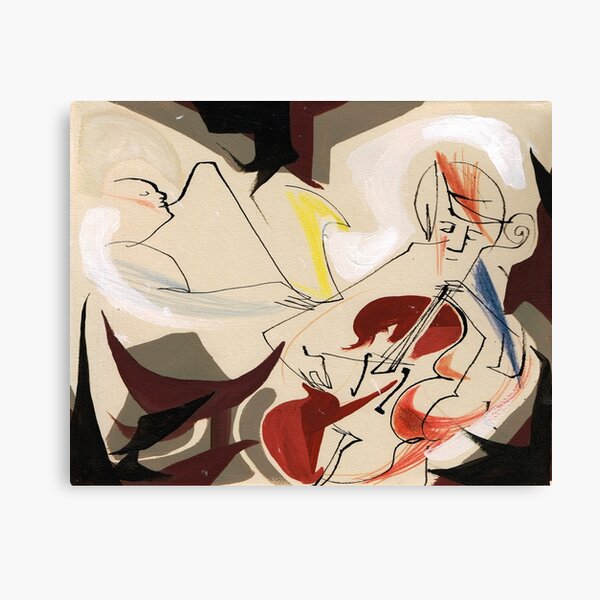 Cello and Guitar Player Musicians Painting Drawing Canvas Print